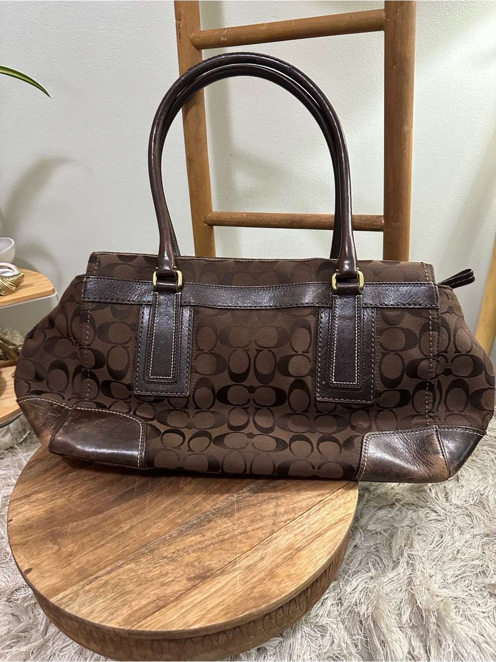 Coach Purse 11063 Brown Hampton Signature
Shoulder Tote Turnlock As Is Damaged - Picture 4 of 17